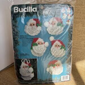Bucilla Santa Face Ornaments Plastic Canvas Kit Set of 10 NIP Christmas